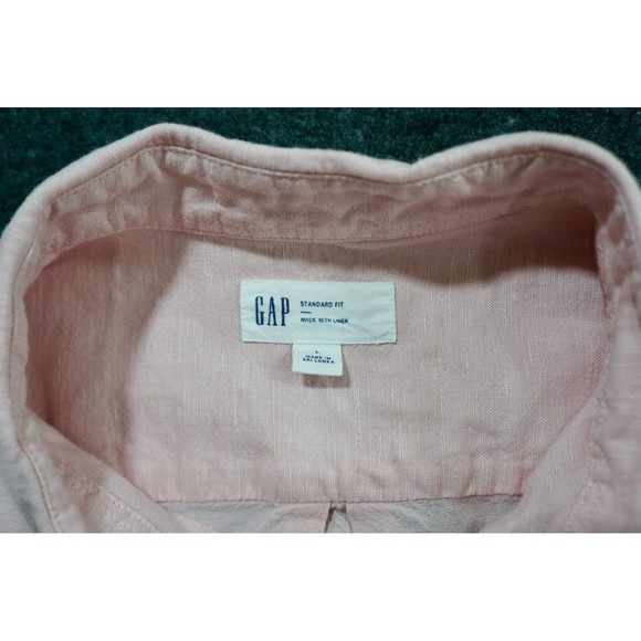 Gap Shirt Mens Large pink Button Up Linen Cotton Standard Fit - Picture 3 of 6
